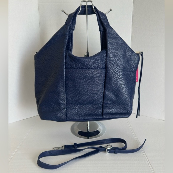 NWT Vince Camuto Lamb Leather Pleated Convertible Tote Blue Shoulder Bag - Picture 3 of 16